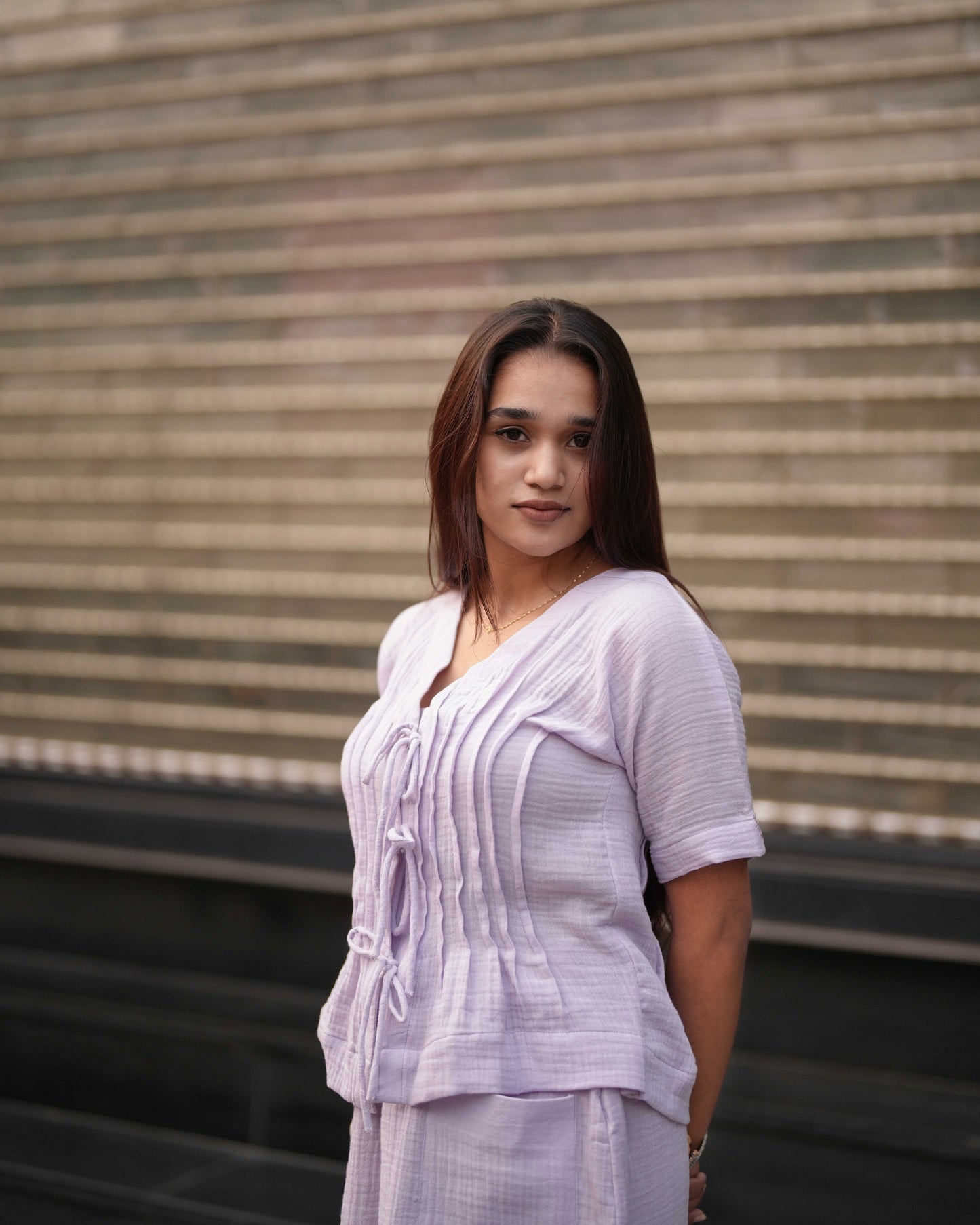 Lilac Muslin Tie Top & Skirt Duo Set