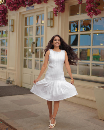 White Pleated Cotton Dress