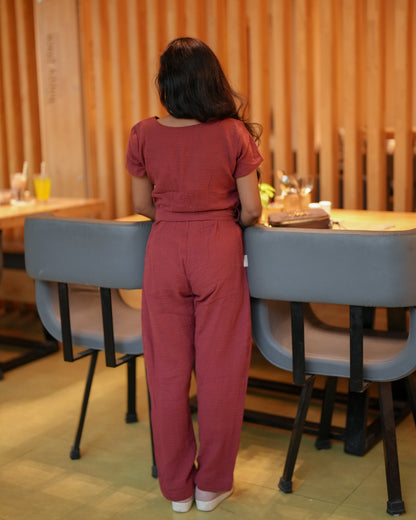 Eco-Friendly Burnt Orange Muslin Cotton Jumpsuit | Sustainable Womenswear