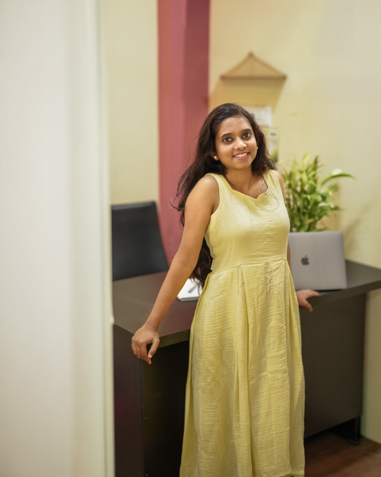 Nova Yellow Muslin Cotton Backless Dress | KIZ Vesture