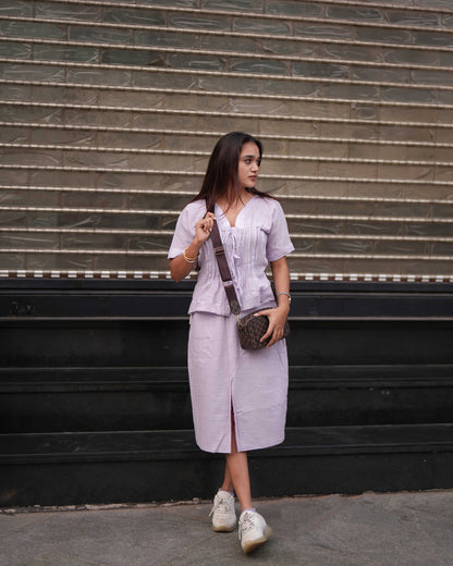 Lilac Muslin Tie Top & Skirt Duo Set