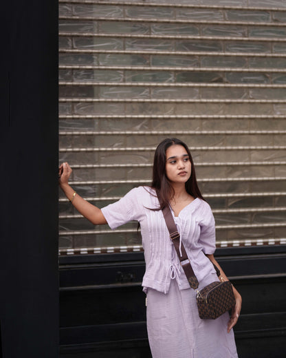 Lilac Muslin Tie Top & Skirt Duo Set