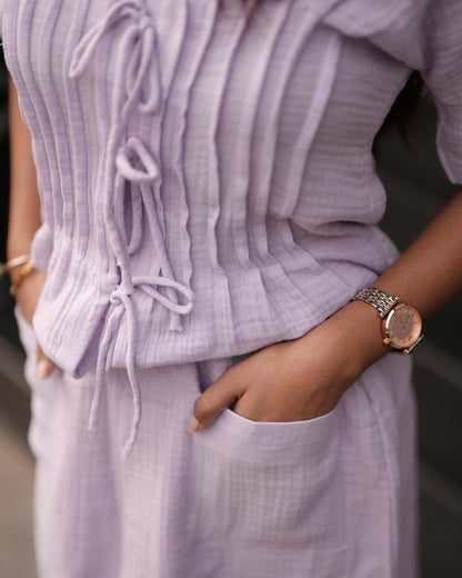 Lilac Muslin Tie Top & Skirt Duo Set