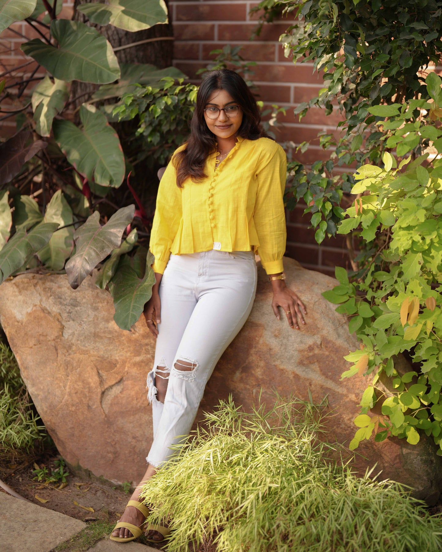 Zesty Yellow Pleated Crop Top