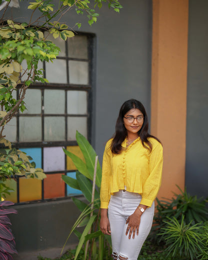 Zesty Yellow Pleated Crop Top