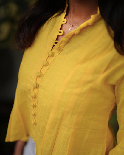 Zesty Yellow Pleated Crop Top