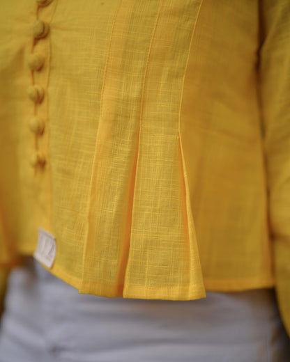Zesty Yellow Pleated Crop Top