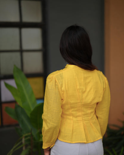 Zesty Yellow Pleated Crop Top