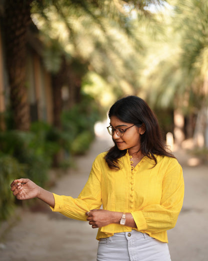Zesty Yellow Pleated Crop Top