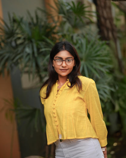 Zesty Yellow Pleated Crop Top