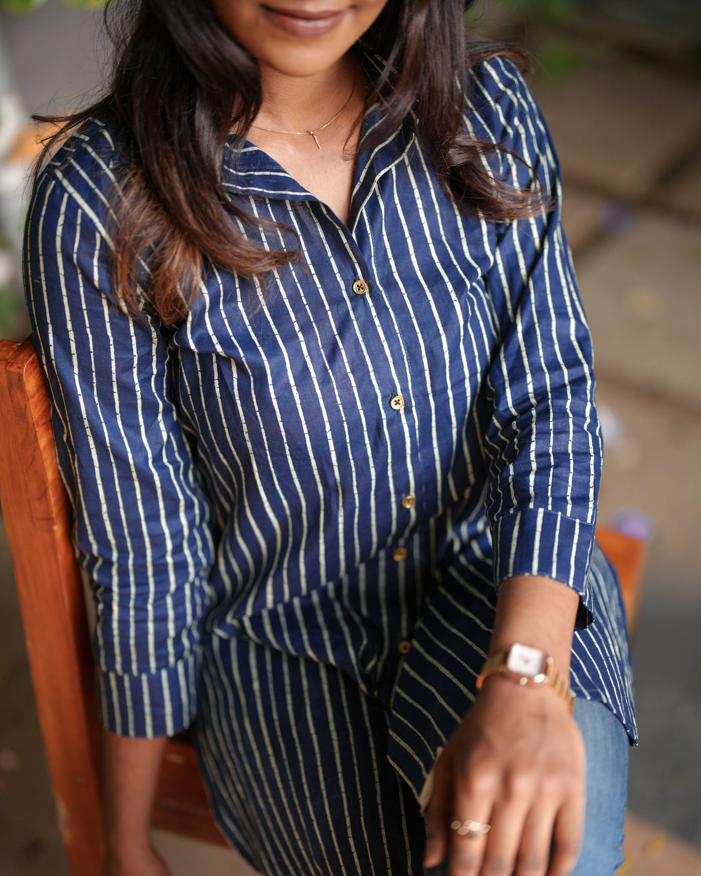 Navy Blue Pure Cotton Tunic Shirt