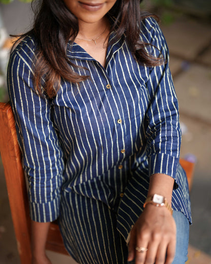 Navy Blue Pure Cotton Tunic Shirt