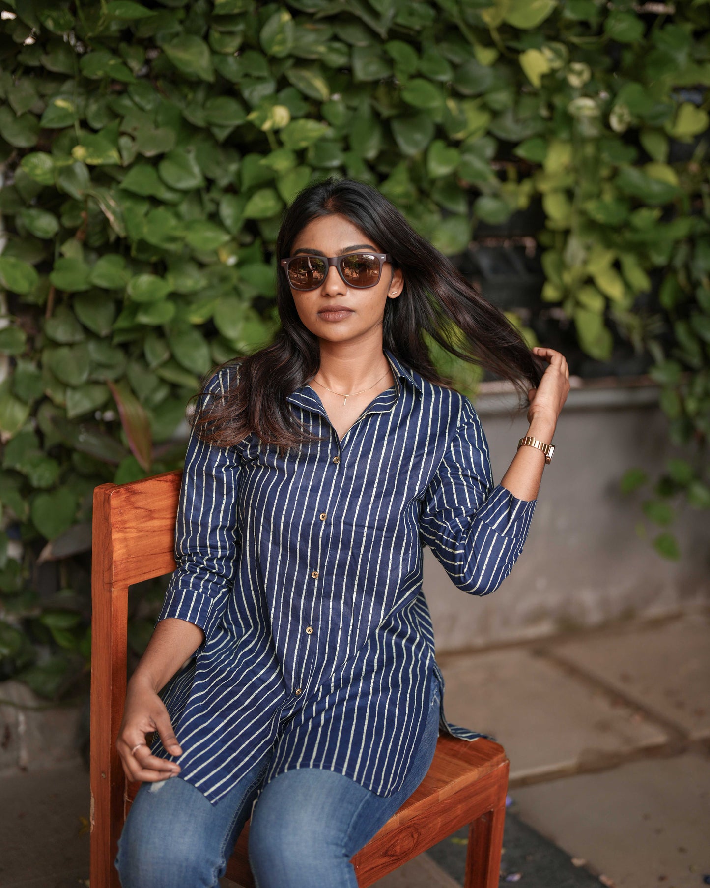 Navy Blue Pure Cotton Tunic Shirt