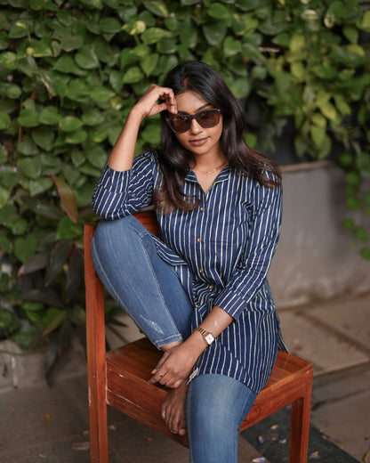 Navy Blue Pure Cotton Tunic Shirt