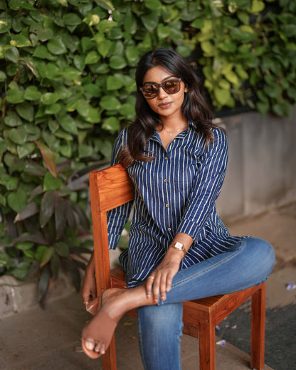 Navy Blue Pure Cotton Tunic Shirt