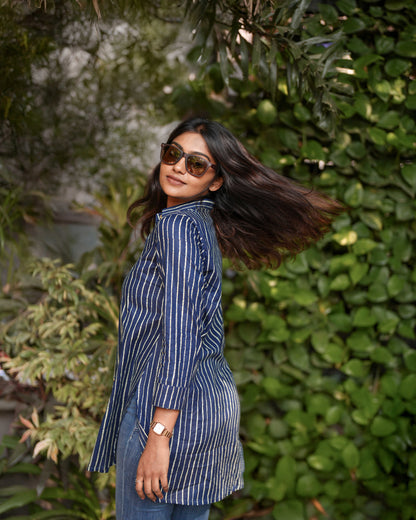 Navy Blue Pure Cotton Tunic Shirt