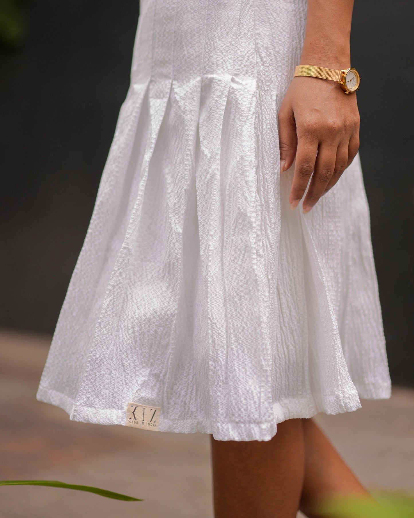 White Pleated Cotton Dress