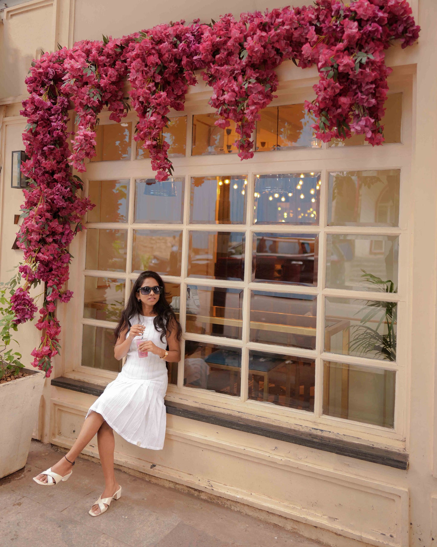 White Pleated Cotton Dress