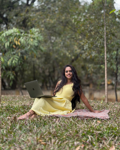 Nova Yellow Muslin Cotton Backless Dress | KIZ Vesture