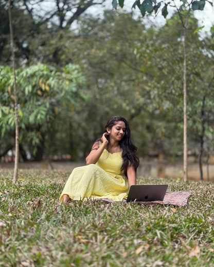 Nova Yellow Muslin Cotton Backless Dress | KIZ Vesture