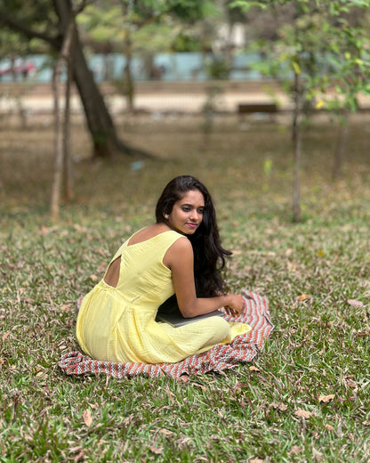 Nova Yellow Muslin Cotton Backless Dress | KIZ Vesture