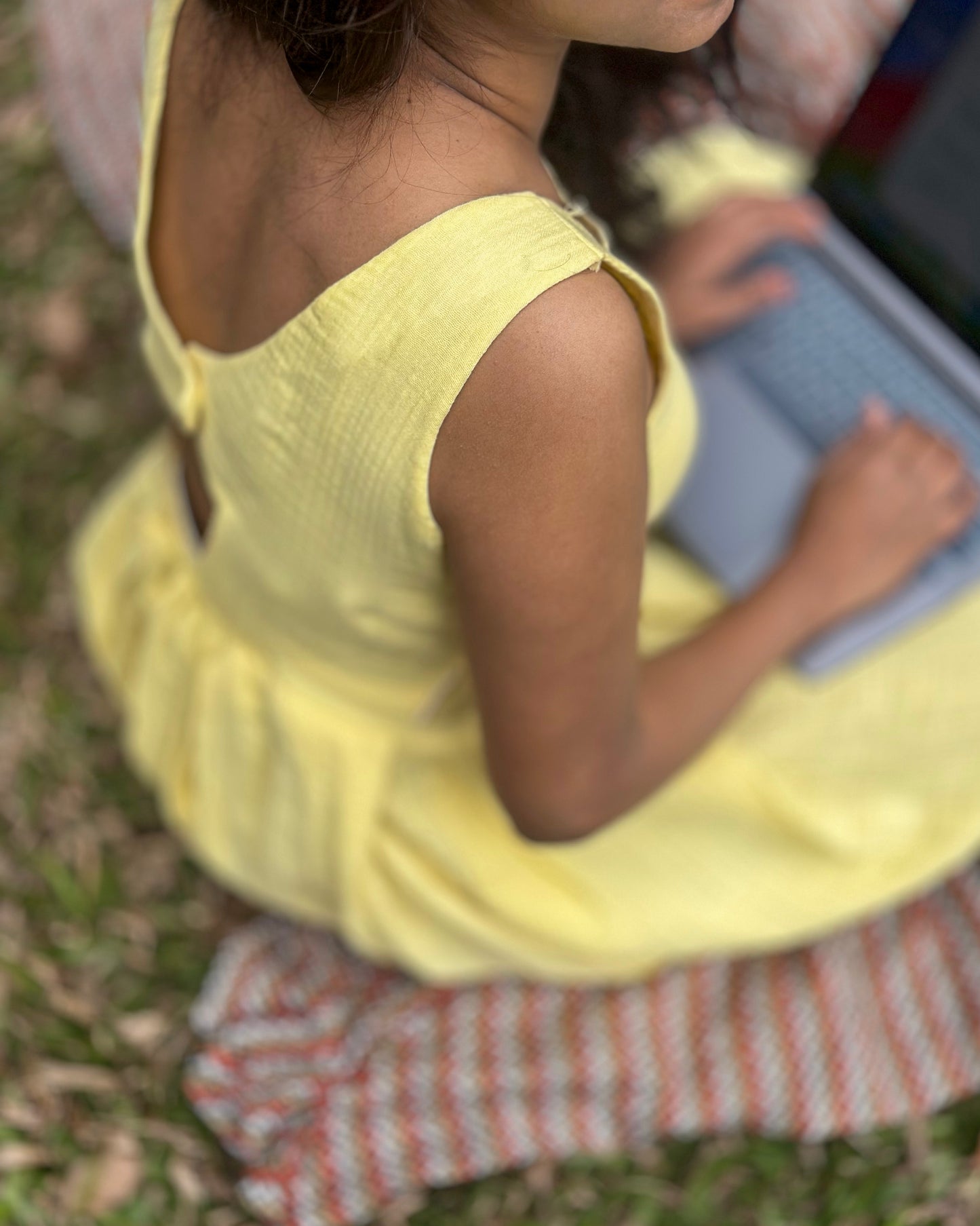 Nova Yellow Muslin Cotton Backless Dress | KIZ Vesture
