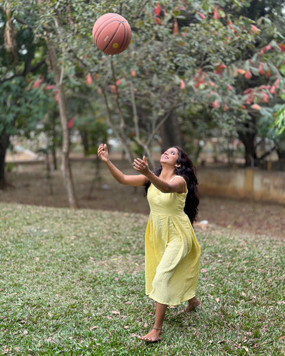 Nova Yellow Muslin Cotton Backless Dress | KIZ Vesture