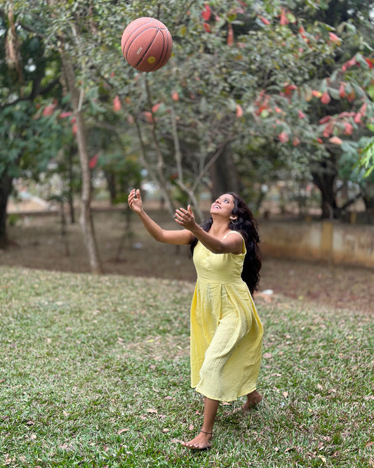 Nova Yellow Muslin Cotton Backless Dress | KIZ Vesture